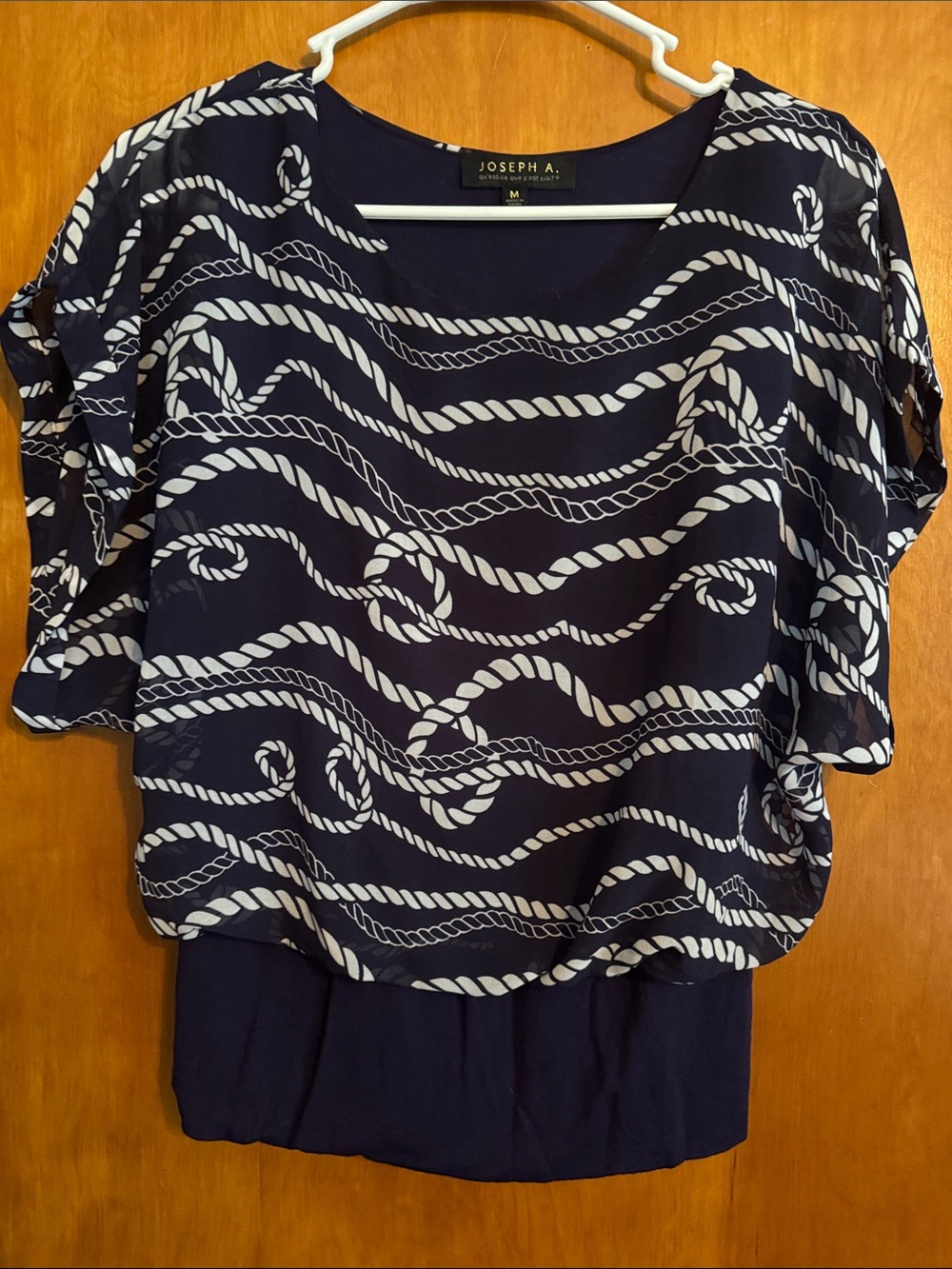 Joseph A unique, sheer dolman sleeve over tank blouse in navy blue size medium.